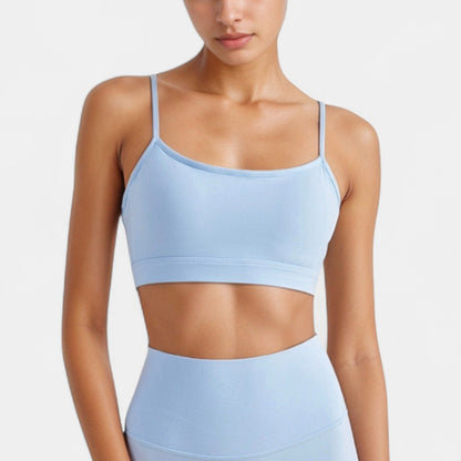 Spaghetti Strap Scoop Neck Sports Bra Top with Lightweight Stretch Fabric