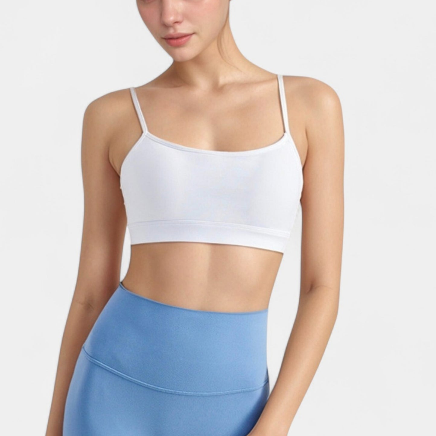 Spaghetti Strap Scoop Neck Sports Bra Top with Lightweight Stretch Fabric
