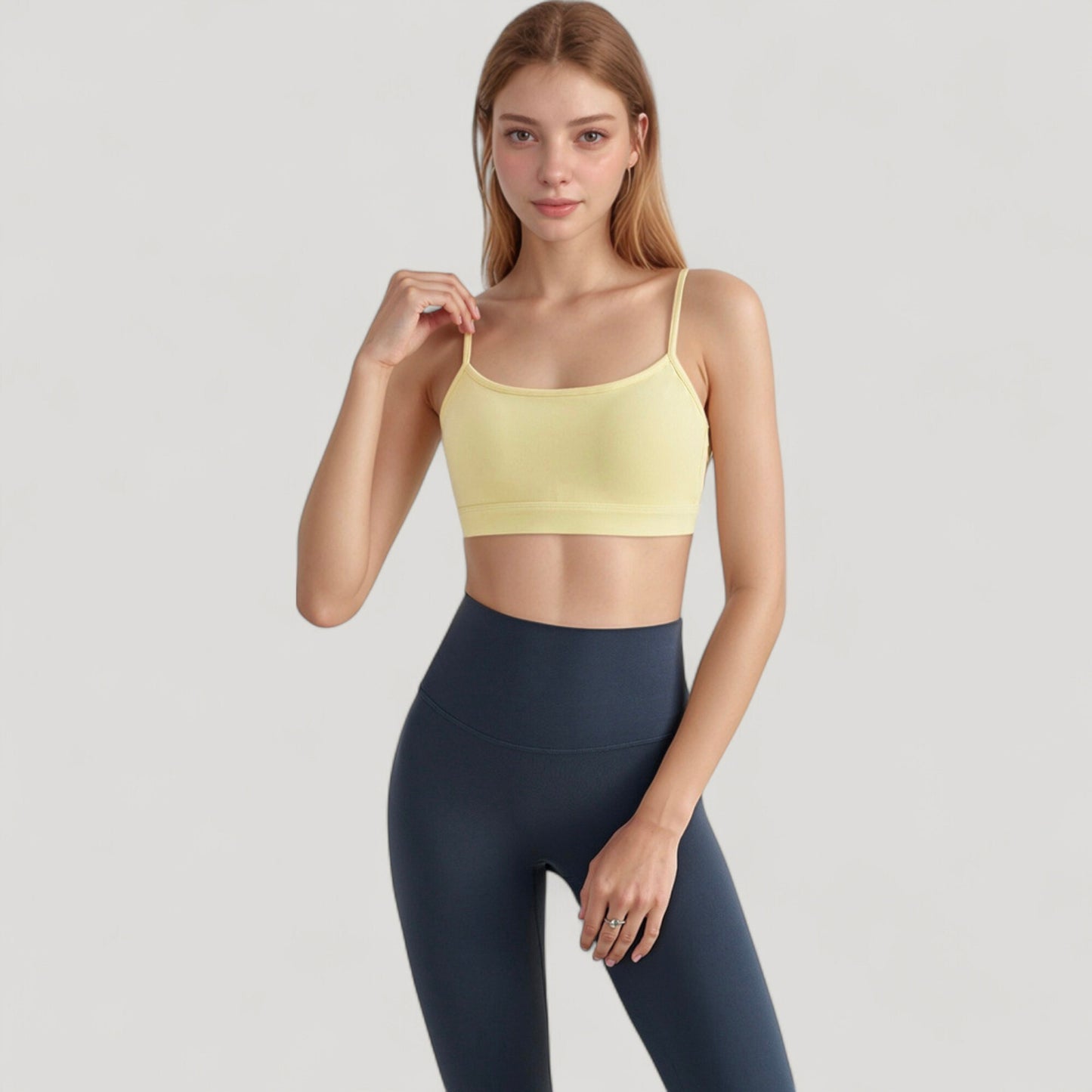 Spaghetti Strap Scoop Neck Sports Bra Top with Lightweight Stretch Fabric