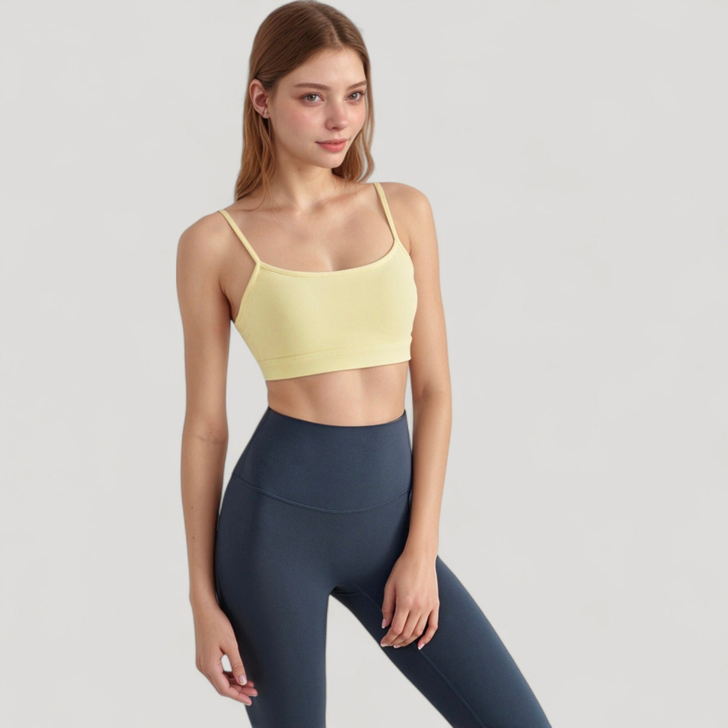 Spaghetti Strap Scoop Neck Sports Bra Top with Lightweight Stretch Fabric