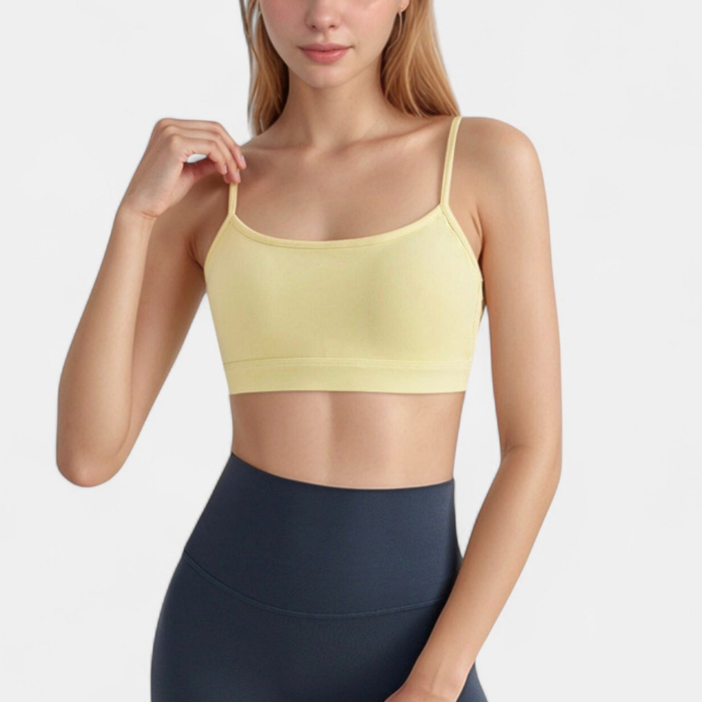 Spaghetti Strap Scoop Neck Sports Bra Top with Lightweight Stretch Fabric