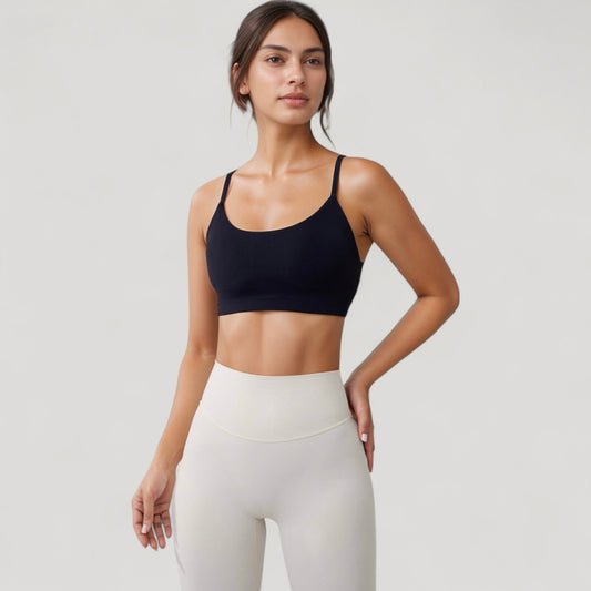 Seamless Scoop Neck Sports Bra with Thin Adjustable Straps and Soft Stretch Fabric