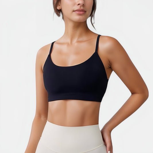 Seamless Scoop Neck Sports Bra with Thin Adjustable Straps and Soft Stretch Fabric