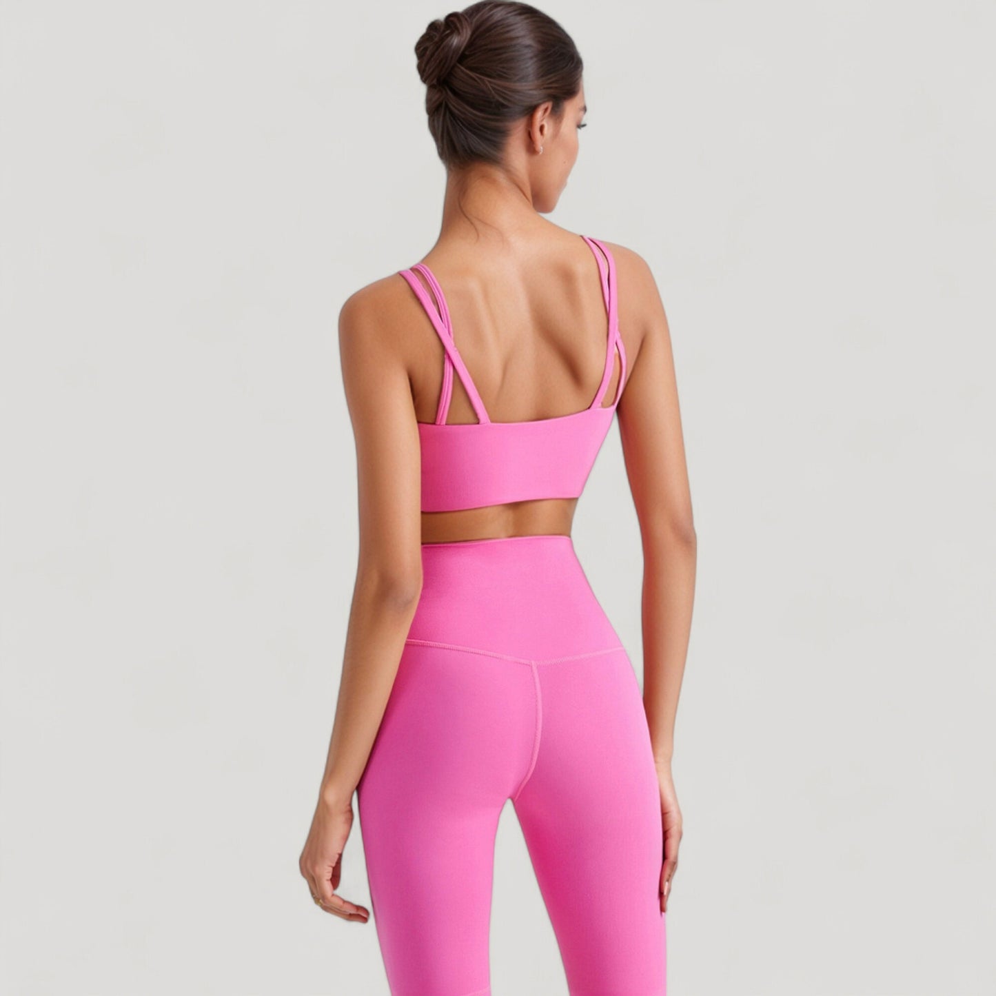 V-Neck Double Strap Sports Bra Top with Lightweight Stretch Fabric and Soft Support