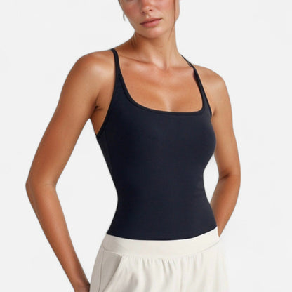 Fitted Square Neck Tank Top with Built-In Bra and Racerback Design for Active and Casual Comfort