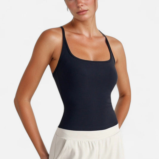 Fitted Square Neck Tank Top with Built-In Bra and Racerback Design for Active and Casual Comfort