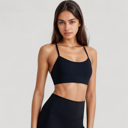Scoop Neck Sports Bra Top with Adjustable Thin Straps and Seamless Lightweight Fabric
