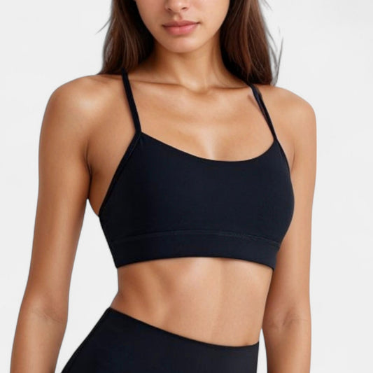 Scoop Neck Sports Bra Top with Adjustable Thin Straps and Seamless Lightweight Fabric