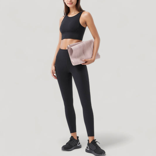 High Neck Longline Sports Bra with Wide Straps and Keyhole Back for Stylish Medium Support