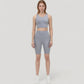 Scoop Neck Longline Sports Bra with Wide Shoulder Straps and Deep V-Back Design