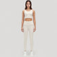 Scoop Neck Longline Sports Bra with Wide Shoulder Straps and Deep V-Back Design