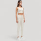 Scoop Neck Longline Sports Bra with Wide Shoulder Straps and Deep V-Back Design