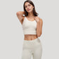 Scoop Neck Longline Sports Bra with Wide Shoulder Straps and Deep V-Back Design
