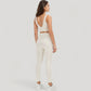 Scoop Neck Longline Sports Bra with Wide Shoulder Straps and Deep V-Back Design