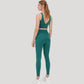 Scoop Neck Longline Sports Bra with Wide Shoulder Straps and Deep V-Back Design