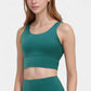 Scoop Neck Longline Sports Bra with Wide Shoulder Straps and Deep V-Back Design