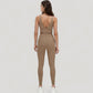 Scoop Neck Longline Sports Bra with Wide Shoulder Straps and Deep V-Back Design