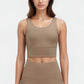 Scoop Neck Longline Sports Bra with Wide Shoulder Straps and Deep V-Back Design