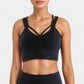 Strappy V Neck Sports Bra Top with Wide Shoulder Bands and Soft Stretch Fabric