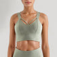 Strappy V Neck Sports Bra Top with Wide Shoulder Bands and Soft Stretch Fabric
