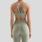 Strappy V Neck Sports Bra Top with Wide Shoulder Bands and Soft Stretch Fabric