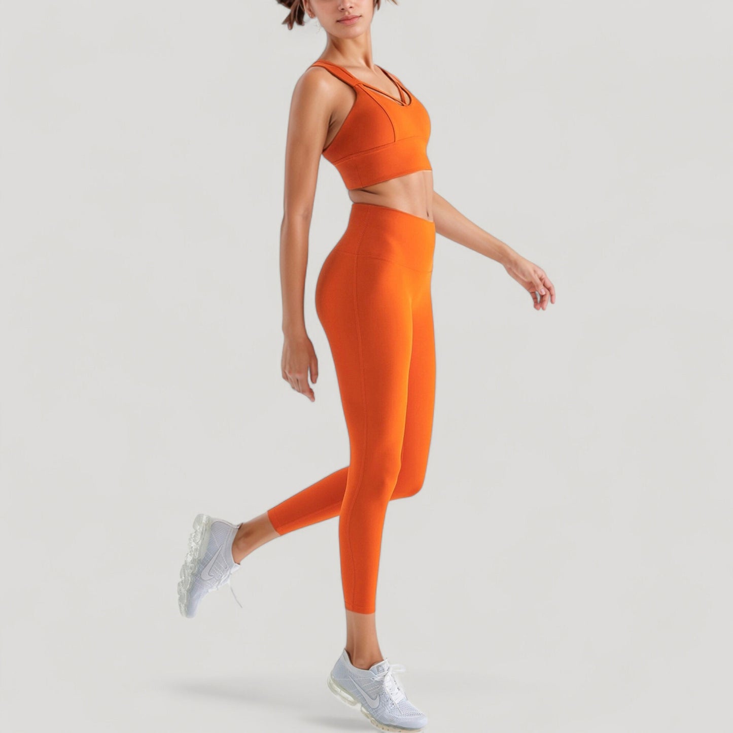 Strappy V Neck Sports Bra Top with Wide Shoulder Bands and Soft Stretch Fabric