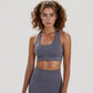 Seamless Racerback Sports Bra with Ribbed Hem and Scoop Neckline for Medium Support