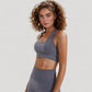 Seamless Racerback Sports Bra with Ribbed Hem and Scoop Neckline for Medium Support