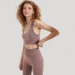 Seamless Racerback Sports Bra with Ribbed Hem and Scoop Neckline for Medium Support
