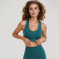 Seamless Racerback Sports Bra with Ribbed Hem and Scoop Neckline for Medium Support