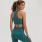 Seamless Racerback Sports Bra with Ribbed Hem and Scoop Neckline for Medium Support