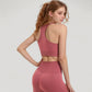 Seamless Racerback Sports Bra with Ribbed Hem and Scoop Neckline for Medium Support
