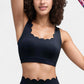 Scalloped Edge Sports Bra Top with Wide Straps and Soft Stretch Fabric
