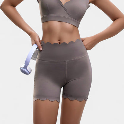 Scalloped High Waist Athletic Shorts with Soft Stretch Fabric and Seamless Waistband