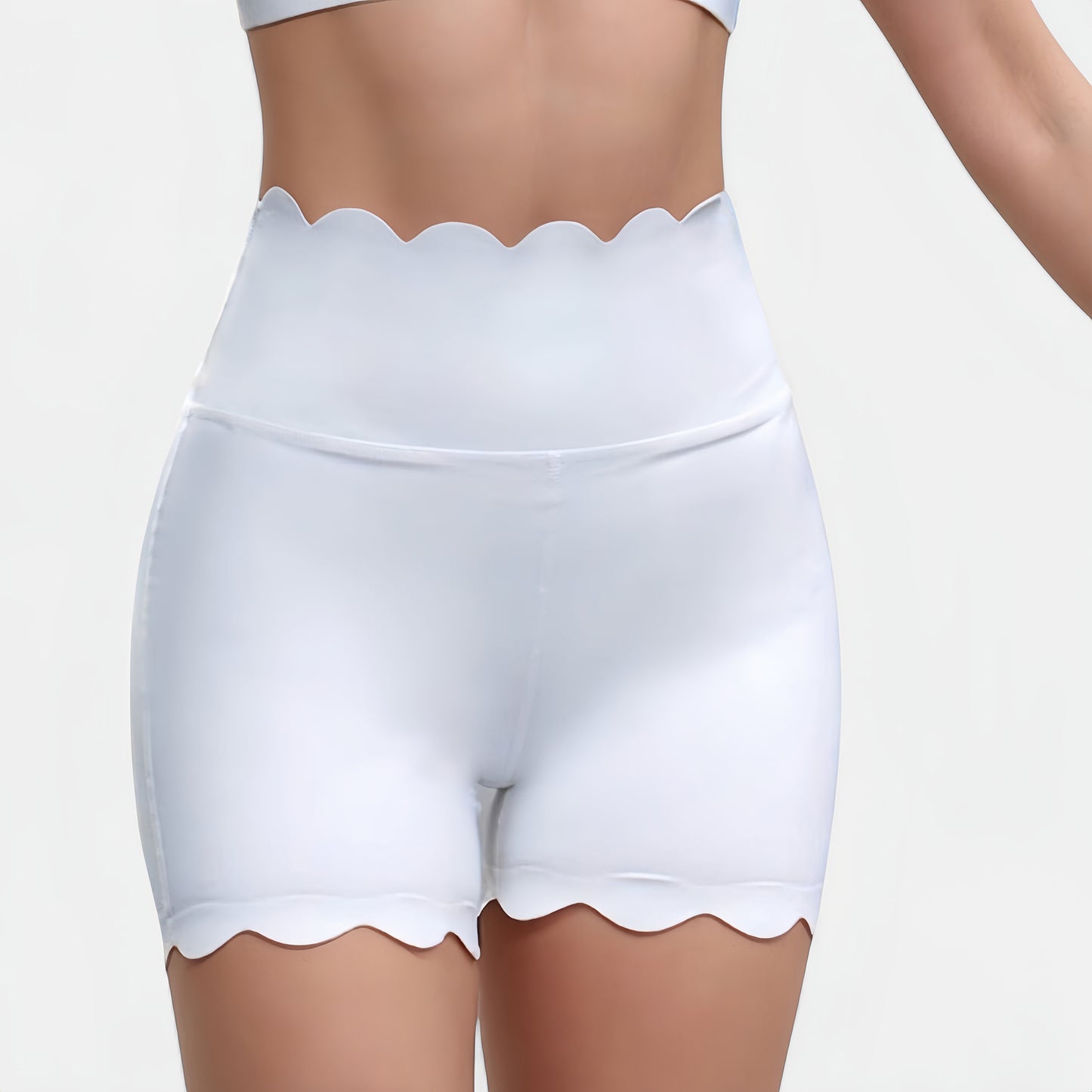 Scalloped High Waist Athletic Shorts with Soft Stretch Fabric and Seamless Waistband