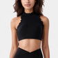 High Neck Scallop Edge Sports Bra with Sleeveless Cut and Stylish Back Detailing for Light Activity