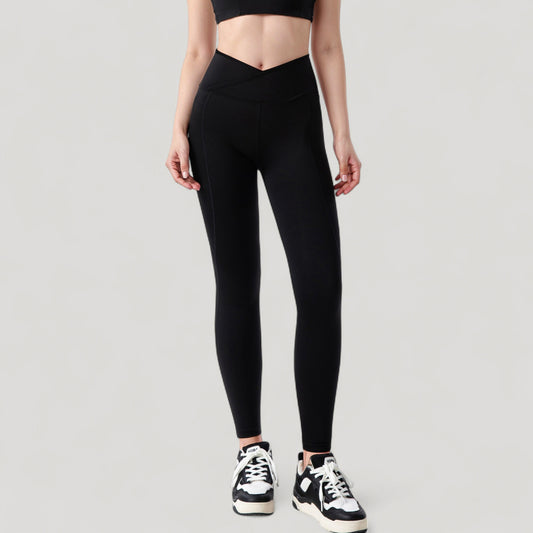 High Waist Crossover Leggings with V-Waistband and Full-Length Stretch Fit for Active or Casual Wear