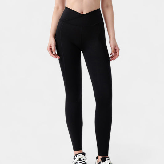 High Waist Crossover Leggings with V-Waistband and Full-Length Stretch Fit for Active or Casual Wear