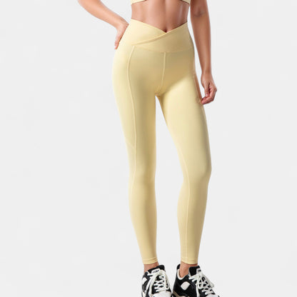High Waist Crossover Leggings with V-Waistband and Full-Length Stretch Fit for Active or Casual Wear