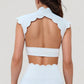 Scallop Edge High Neck Cropped Top with Cap Sleeves and Open Back Detail