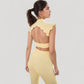 Scallop Edge High Neck Cropped Top with Cap Sleeves and Open Back Detail