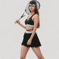Athletic Pleated Mini Skirt with Double Layer Mesh Design and Contrast Waistband