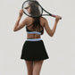 Athletic Pleated Mini Skirt with Double Layer Mesh Design and Contrast Waistband