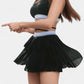 Athletic Pleated Mini Skirt with Double Layer Mesh Design and Contrast Waistband