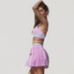 Athletic Pleated Mini Skirt with Double Layer Mesh Design and Contrast Waistband