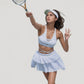Athletic Pleated Mini Skirt with Double Layer Mesh Design and Contrast Waistband