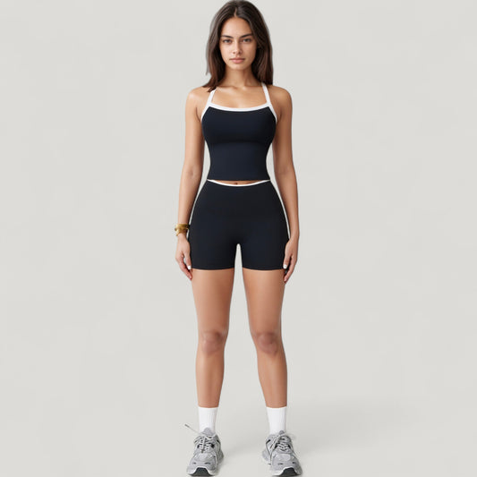 Square Neck Cropped Active Tank with Contrast Trim and Built-In Bra for Light Support