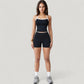 Square Neck Cropped Active Tank with Contrast Trim and Built-In Bra for Light Support