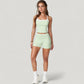 Square Neck Cropped Active Tank with Contrast Trim and Built-In Bra for Light Support