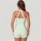 Square Neck Cropped Active Tank with Contrast Trim and Built-In Bra for Light Support